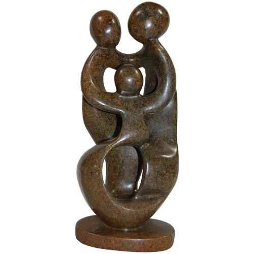 African Sculpture - Stone Family 3 heads, 11H Shona Stone