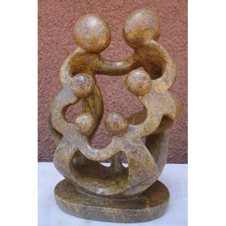 African Sculpture - Stone Family 6 heads, 10H Shona Stone