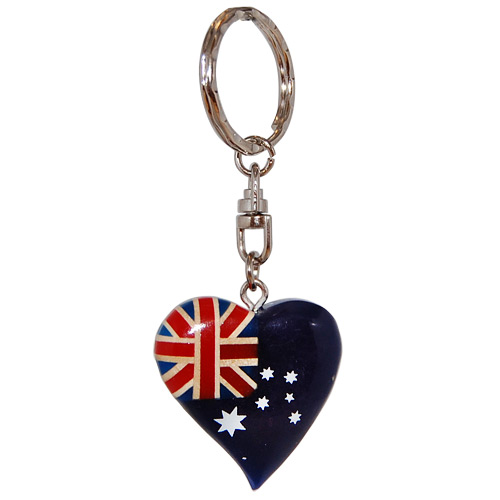 Australia Flag Key Chain - Heart Shaped Wood