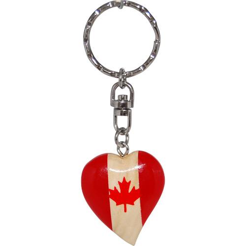 Canada Souvenir Keychain - Flag of Canada Heart in Wood