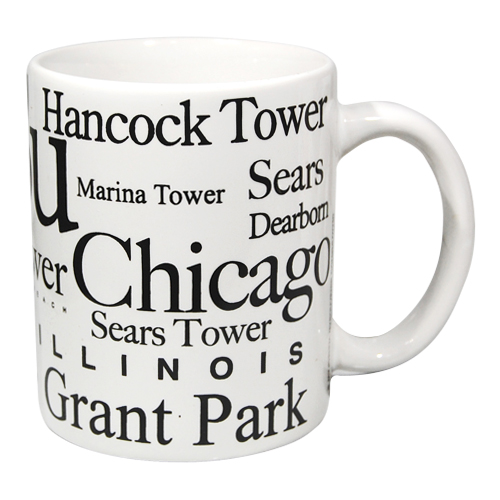 Chicago White Coffee Mug with Black Letters