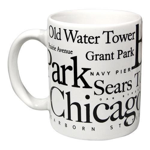 Chicago White Coffee Mug with Black Letters, photo-1