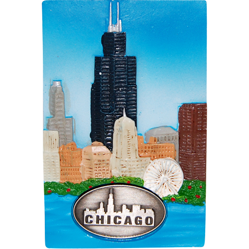 Chicago Souvenir Magnet with Pewter Emblem