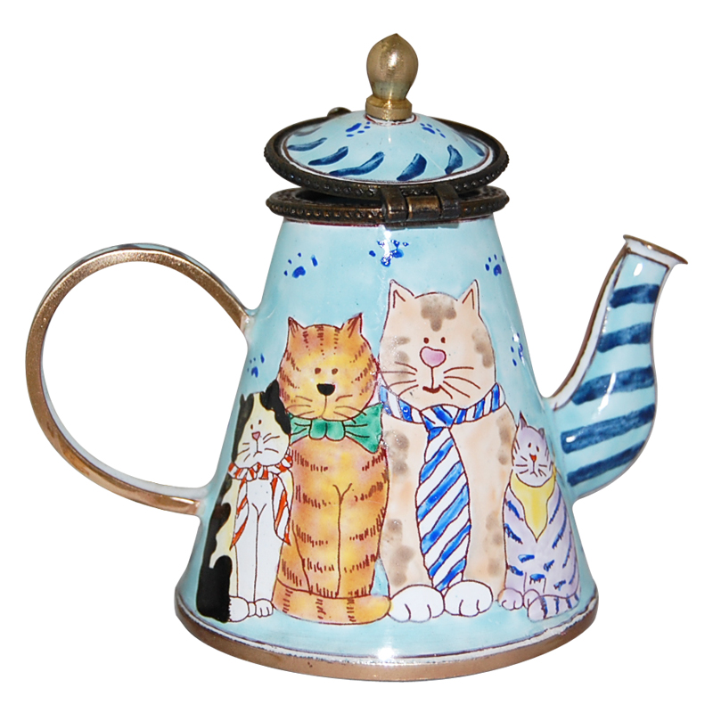 Cats In Ties Hinged Miniature Teapot, photo-1