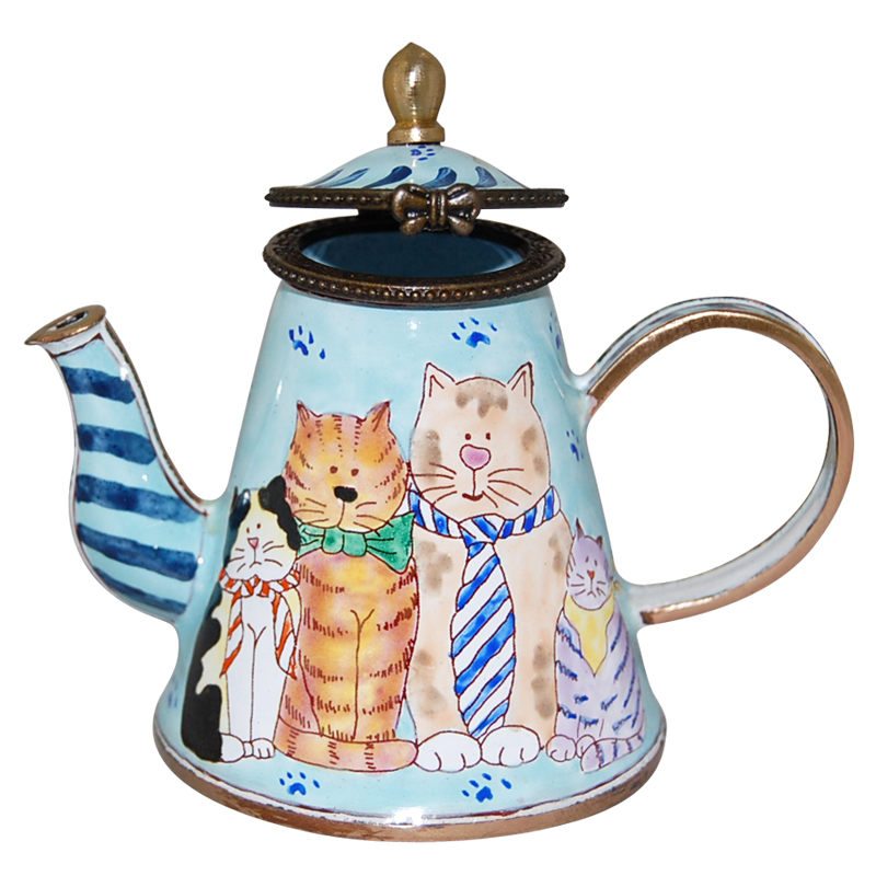 Cats In Ties Hinged Miniature Teapot, photo-2