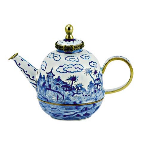 Blue & White Miniature Teapot with Art Painting