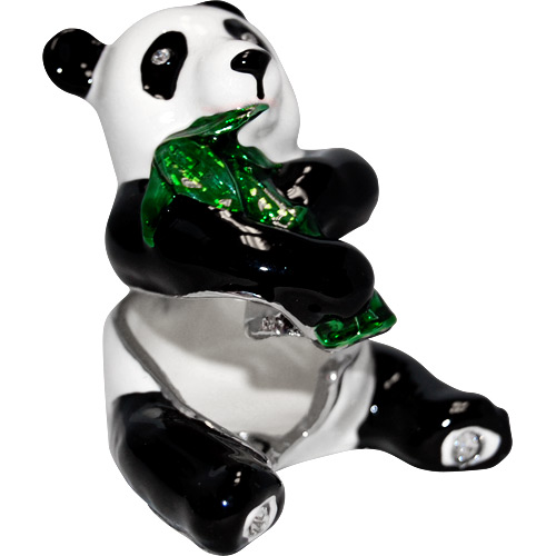 Panda Bear with Bamboo - Enamel Jeweled Trinket Box, 2H, photo-1