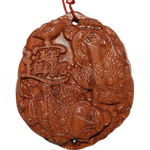 Chinese Money Toad Wooden Charm Pendant, photo-3