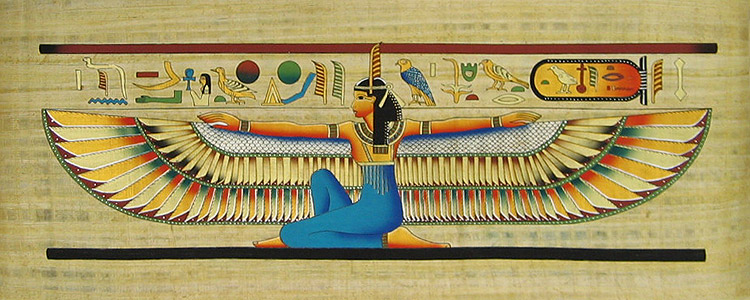 Winged Maat Papyrus Painting, 12x32