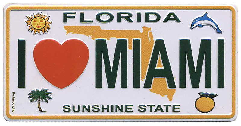 I Love Miami Mini License Plate Magnet, Metal
