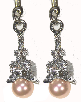 Eiffel Tower Earrings - Silver with Pink Pearls