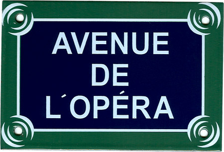 Paris Street Sign Replica, Avenue des LOpera, 6x4