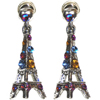 Eiffel Tower Earrings - Silver with Multicolor Rhinestones