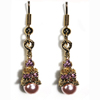 Eiffel Tower Earrings - Gold with Pink Pearls