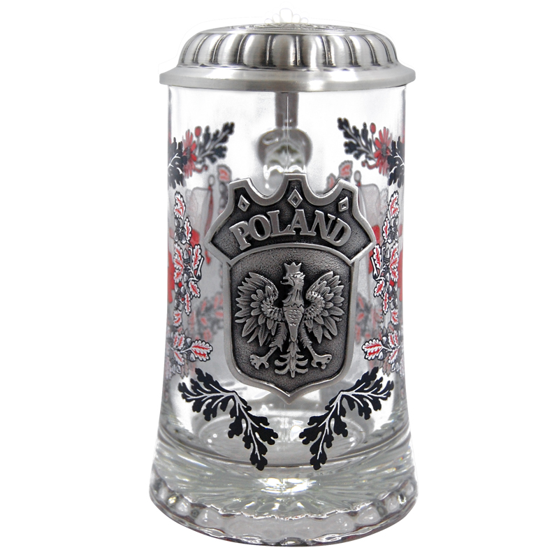 Glass Beer Stein - Souvenir of Poland, 7-1/4H