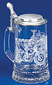 Glass Beer Stein with Pewter Lid - Motorcycle, 7-1/4H