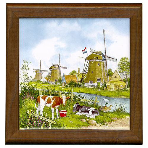 Tile Trivet, Delft Blue Windmills, 7.5