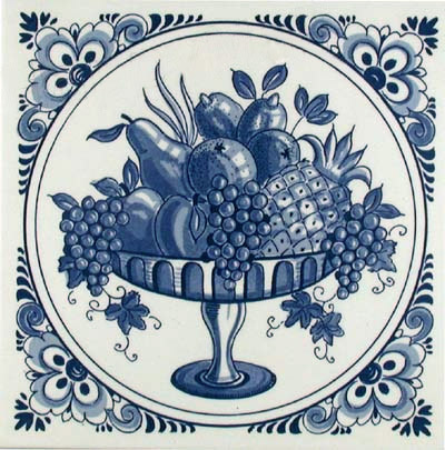 Dutch Tile, Fruit Platter with Fancy Border, 6