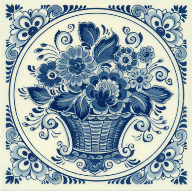 Flower Basket, Dutch Delft Tile 6