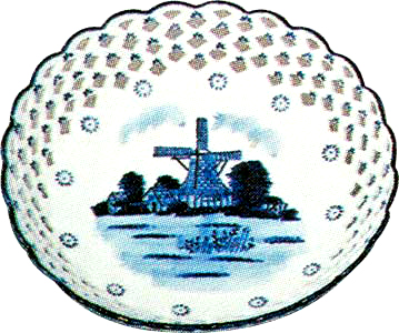 Delft Blue Windmill Round Dish with Cut Work, 7D