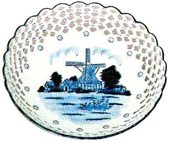 Delft Blue Windmill Round Dish with Cut Work, 9D