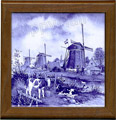 Tile with Frame, Delft Blue Three Windmills, 7.5