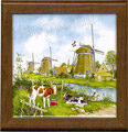Tile Trivet, Delft Blue Windmills, 7.5