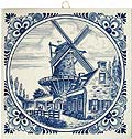 Delft Blue Tile - Large Windmill & Village House, 6
