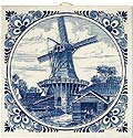 Delft Blue Tile - Dutch Windmill Scene with Large Windmill, 6