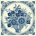 Flower with Bow, Dutch Delft Tile 6