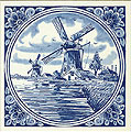 Dutch Tile, Windmill with Solid Fancy Boarder
