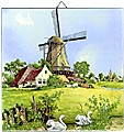 Dutch Tile, Color Windmill with Swans, 6
