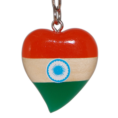 India Souvenir Key Chain - Flag of India Heart in Wood, photo-1