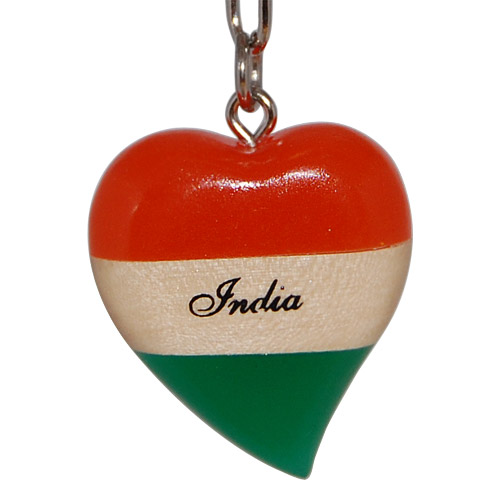 India Souvenir Key Chain - Flag of India Heart in Wood, photo-2