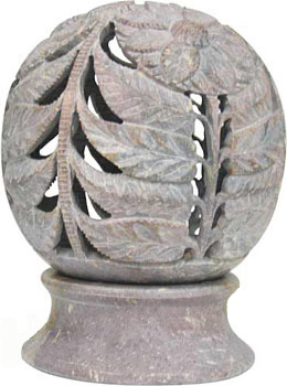 Indian Soap Stone Candle Holder, Extra Large Globe, 7H