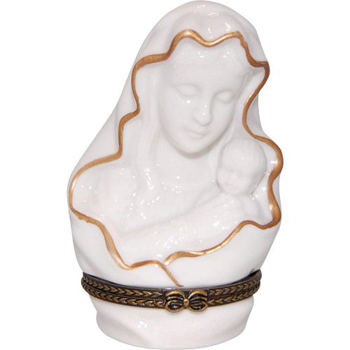 Madonna with Child, Porcelain Trinket Box - 3.5H