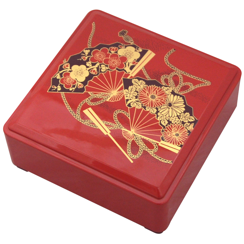 Red Lacquer Stack Box with Fans, 5-1/4W
