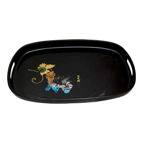 Japanese Black Lacquer Oval Tray - Grapes, 16.5L, photo-1