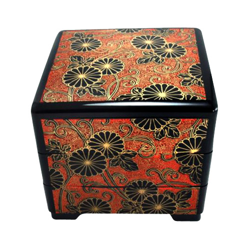 Black Lacquer Stack Box with Chrysanthemums, 7-3/4W