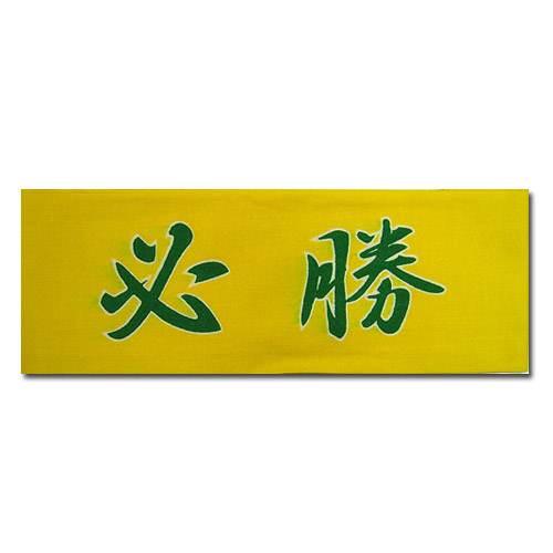 Japanese Headband, Hissho (Certain of Victory), Green/Yellow