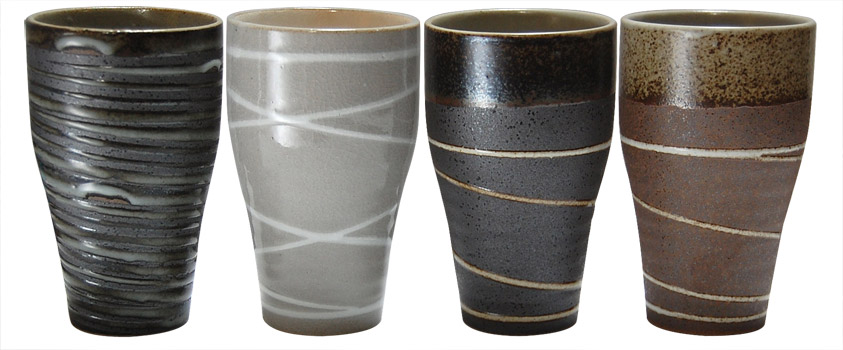4 Juice Cups/Set, Assorted Zen Design in Earthen Colors