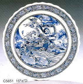 16.5 Serving Plate, Blue Tsuru Kame Takara