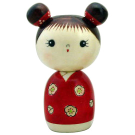 Girl with Two Top Hair Buns, Kokeshi Doll 5H, Small