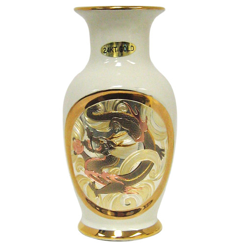 Chokin Vase in Dragon Theme, Ivory 6H