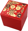 3-Tier Floral Red Lacquer Box, 5-1/4SQ