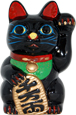 Black Color, Maneki Neko Lucky Cat w/ Left Hand Raised, 6