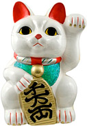 White Color, Maneki Neko Lucky Cat w/ Left Hand Raised, 18H