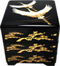 Black Lacquer Stack Box with Two Flying Cranes, 7-3/4W