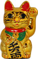 Gold Color, Maneki Neko Lucky Cat w/ Left Hand Raised, 6H
