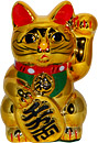 Gold Color, Maneki Neko Lucky Cat w/ Left Hand Raised, 8H